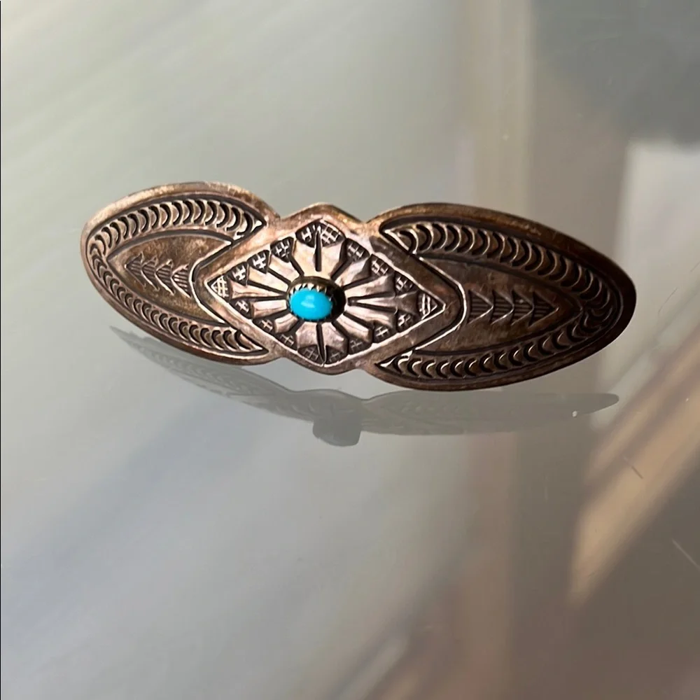 🪙💎Turquoise & Sterling Silver Barrette | Vintage Southwestern / Navajo Design